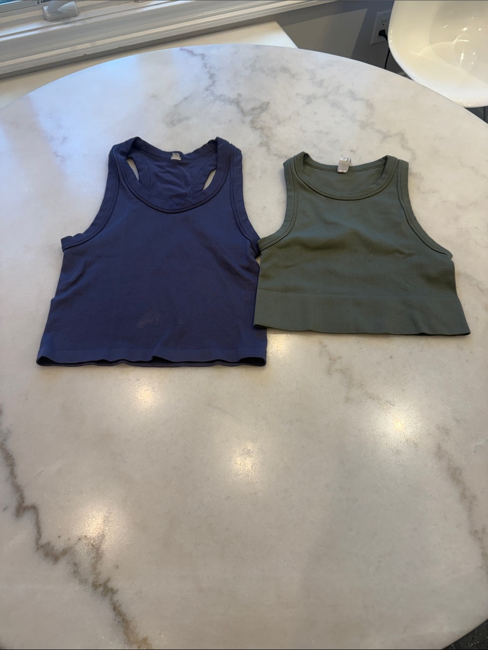 90 Degree By Reflex Ribbed Crop Tank Tops in Navy and Olive